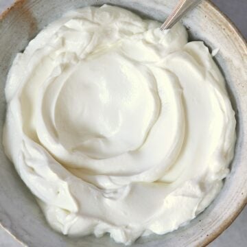 A bowl with homemade natural yogurt
