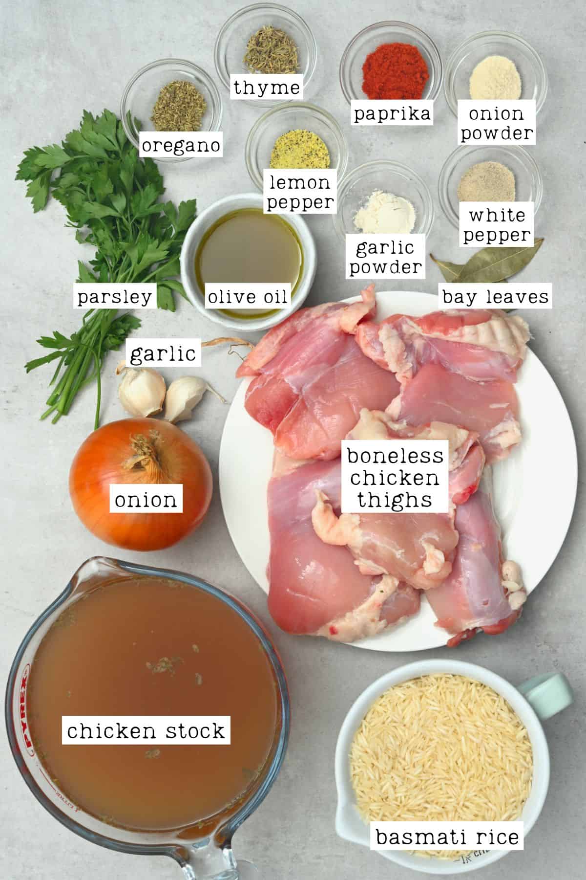 Ingredients for one pot chicken and rice