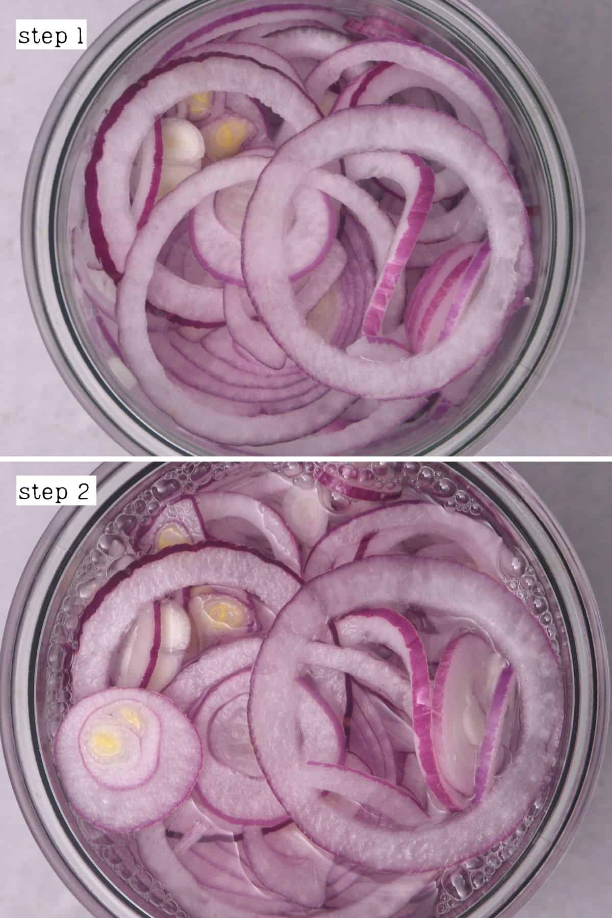 Steps for preparing pickled red onions