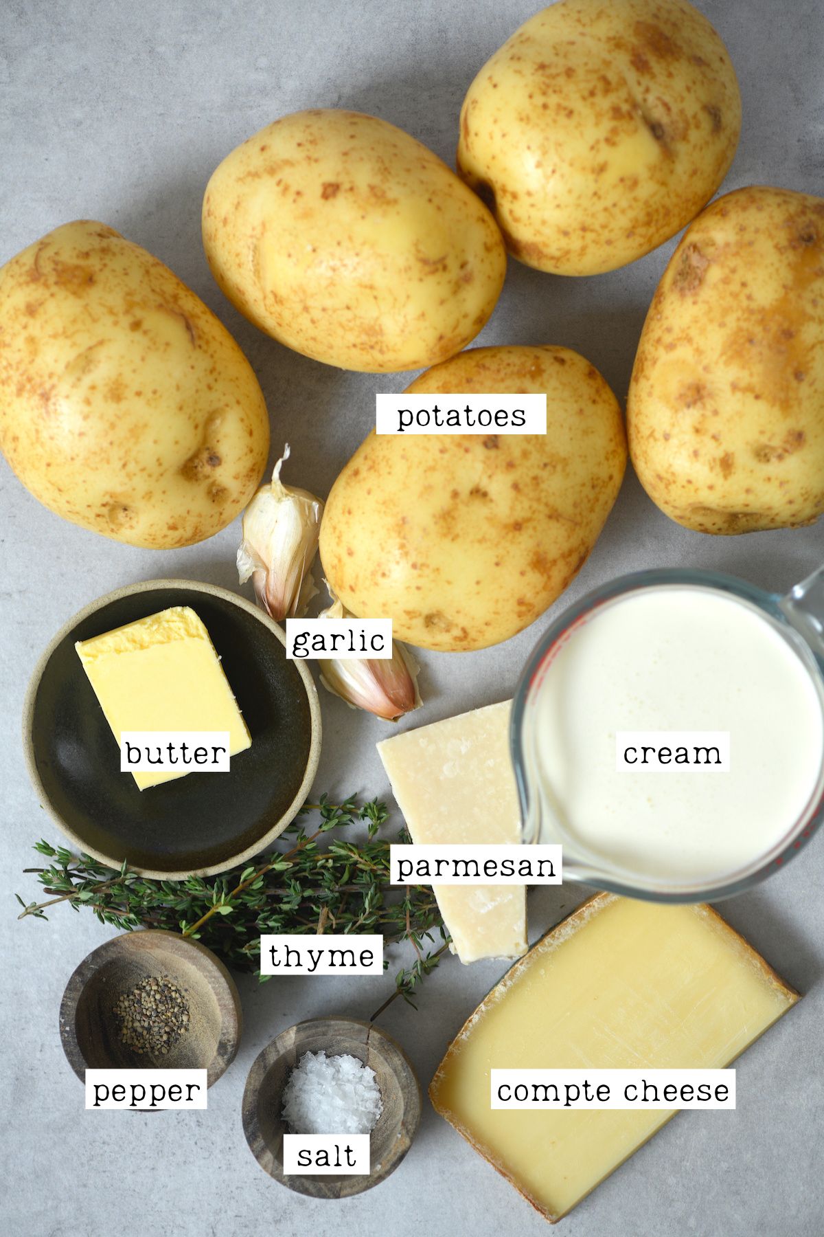 Ingredients for potatoes au grain