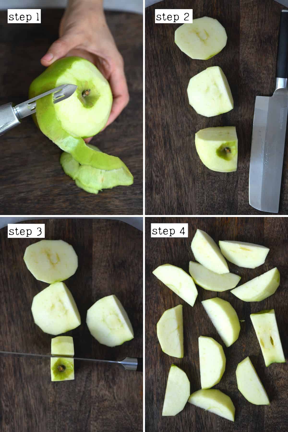 Steps for peeling and cutting an apple