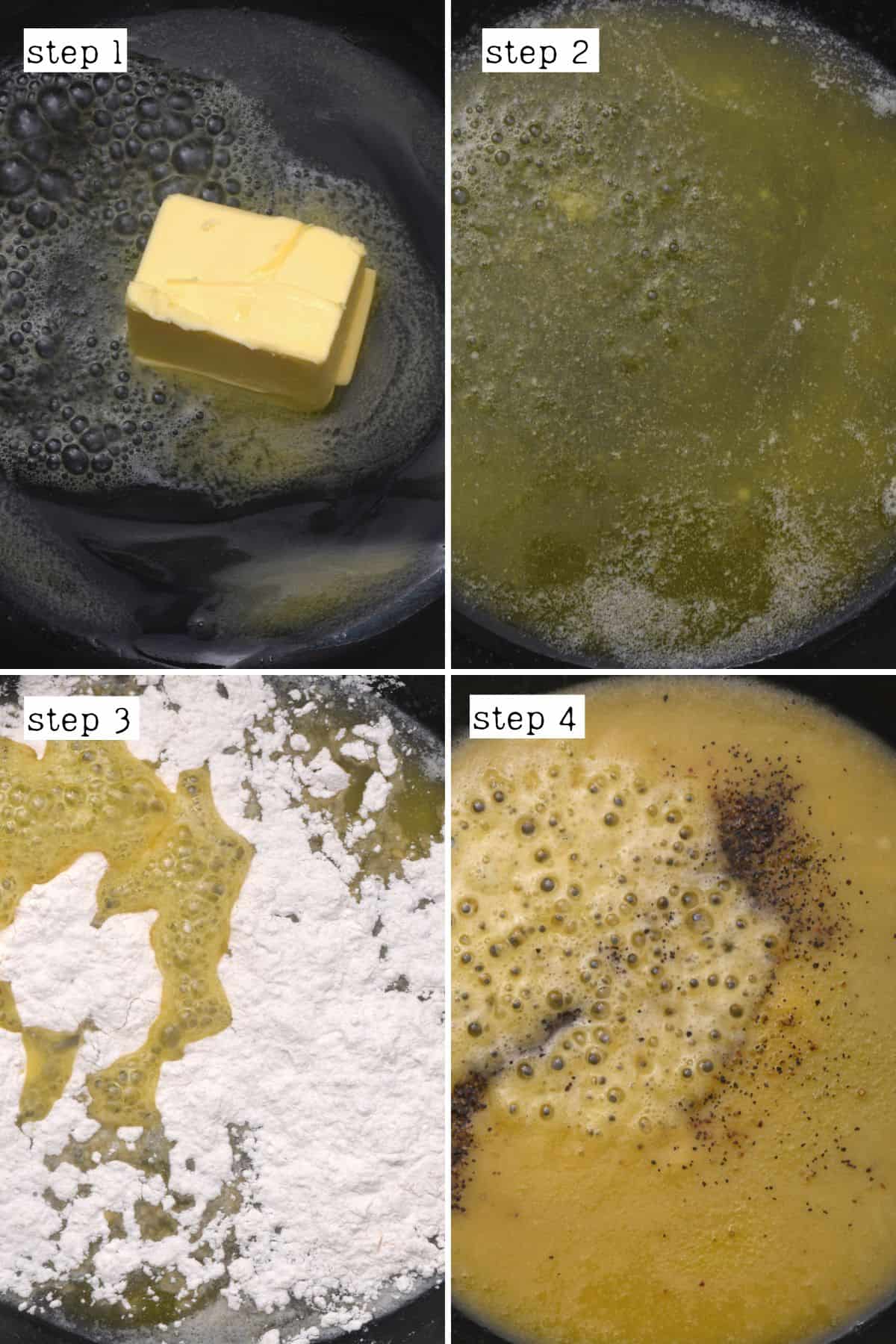 Steps for for melting butter and mixing in flour