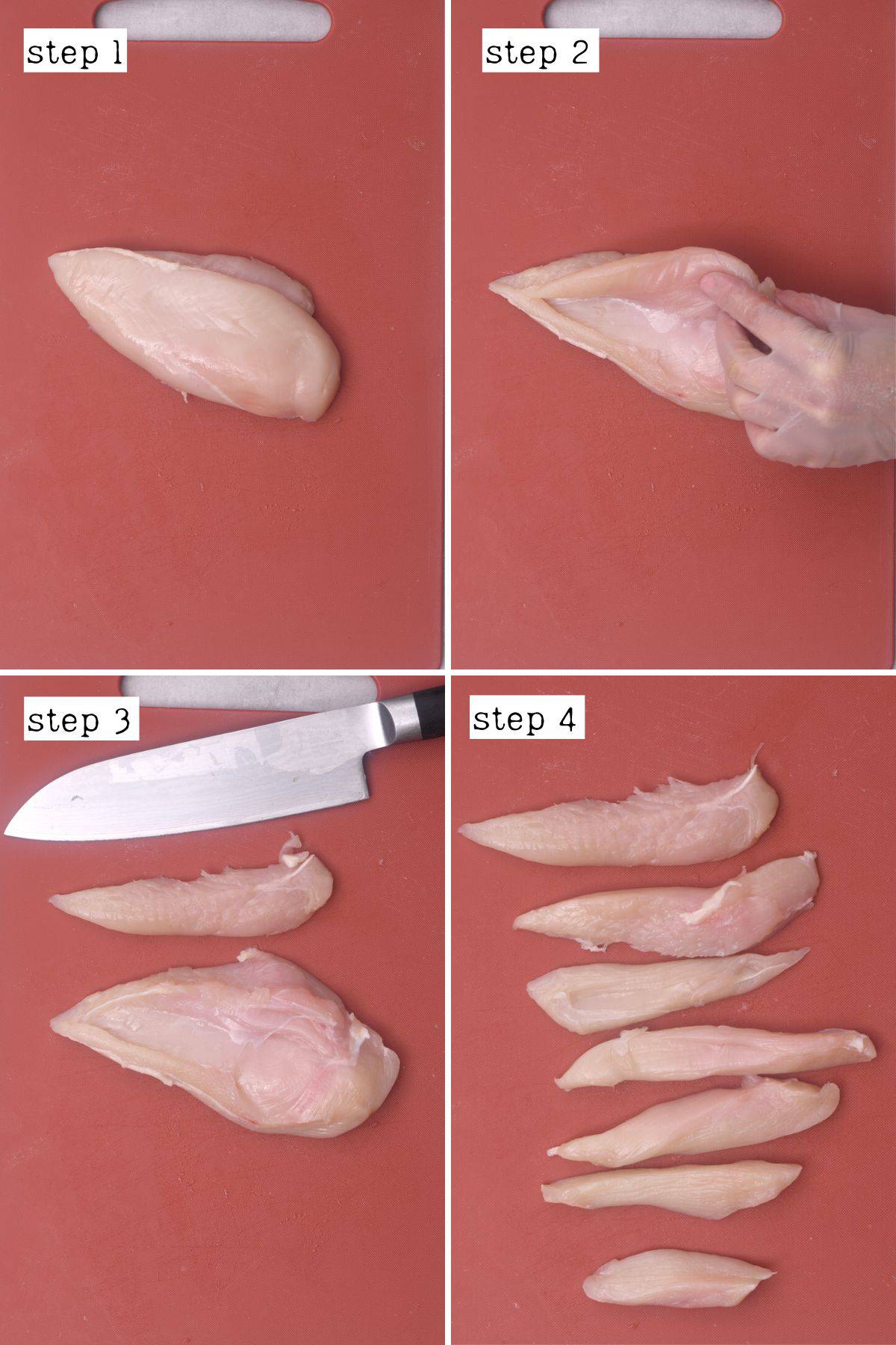 Steps for cutting chicken tenderloins