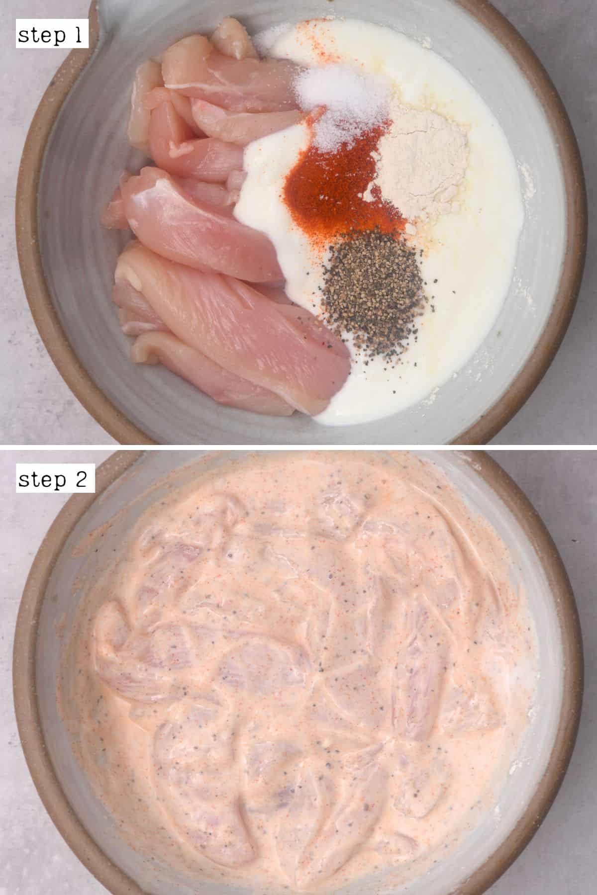 Steps for marinating chicken in spices and buttermilk