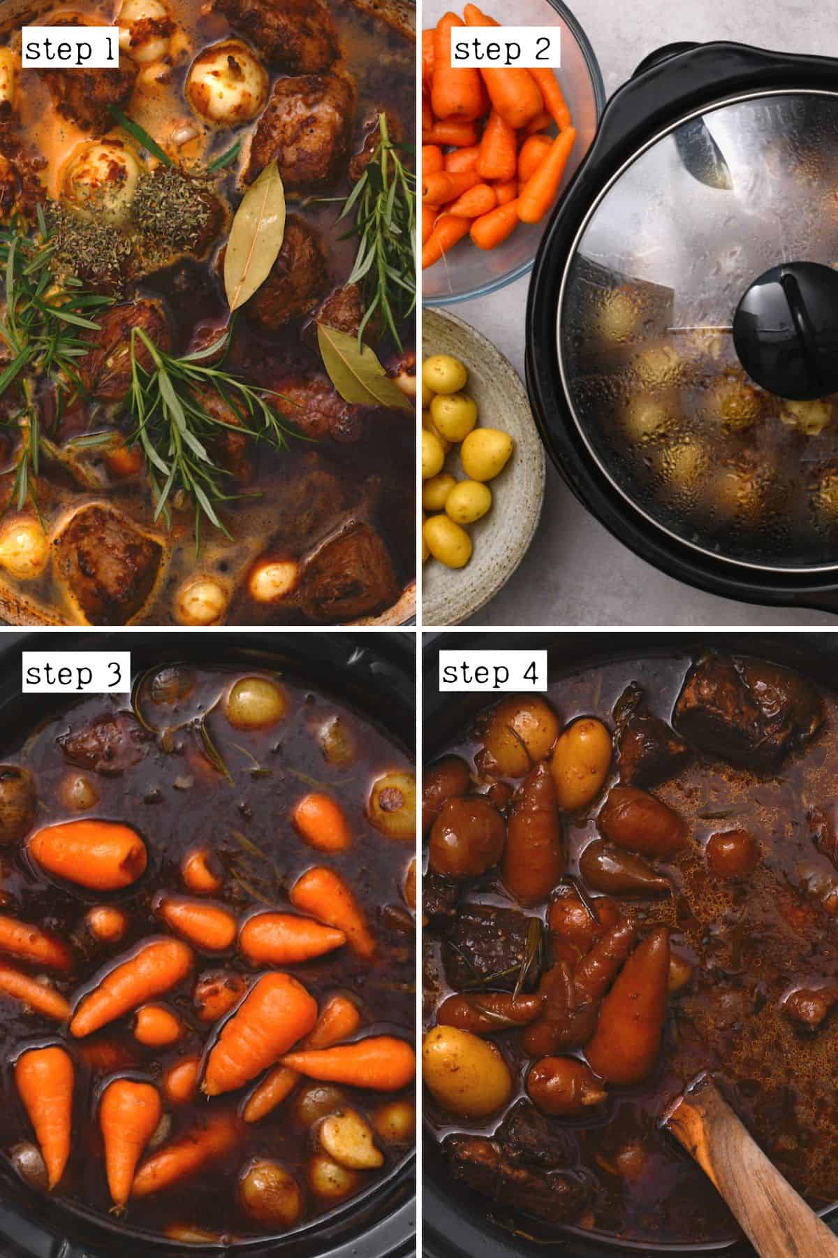 Step for making beef stew with carrots in a crockpot