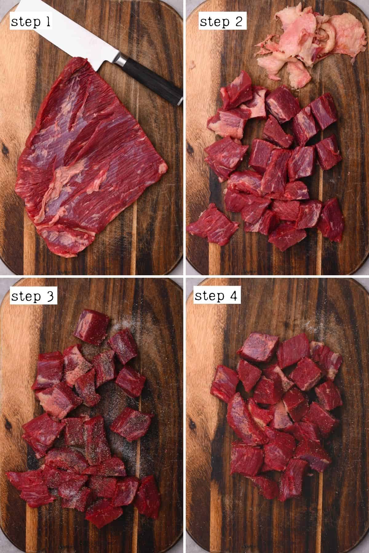 Steps for chopping and salting beef chuck