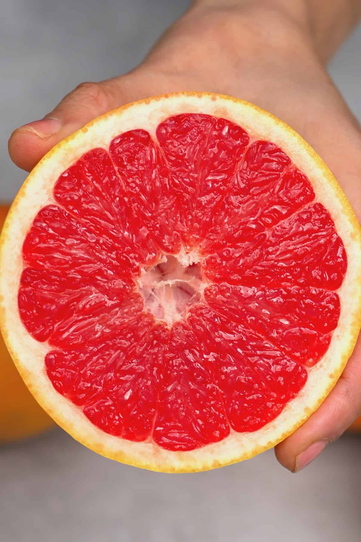 Close up of half a grapefruit
