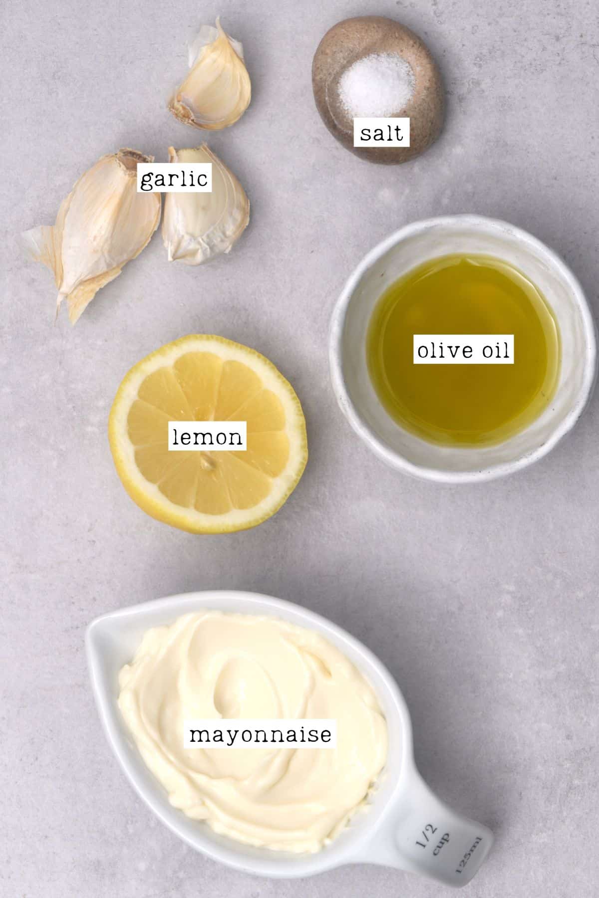 Ingredients for garlic aioli