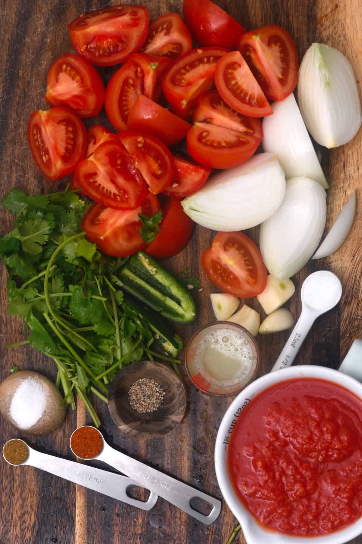 Prepared vegetables for making salsa