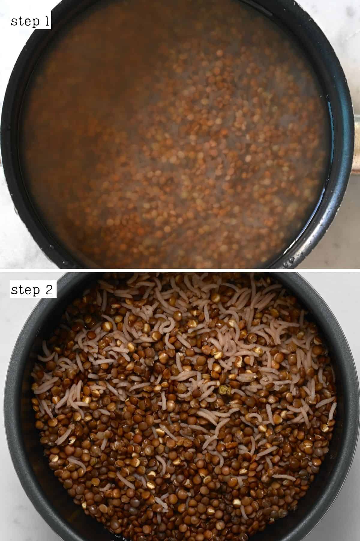 Steps for preparing lentils and rice