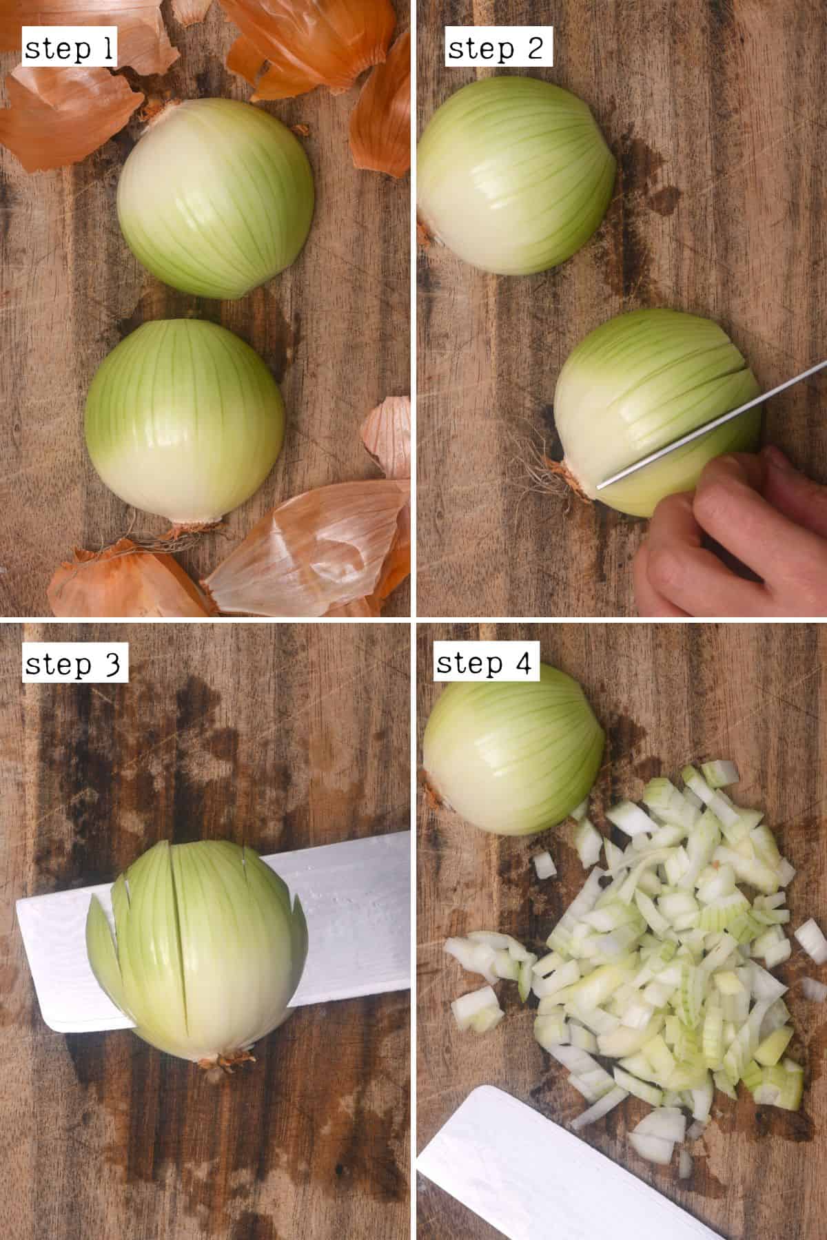 Steps for dicing an onion