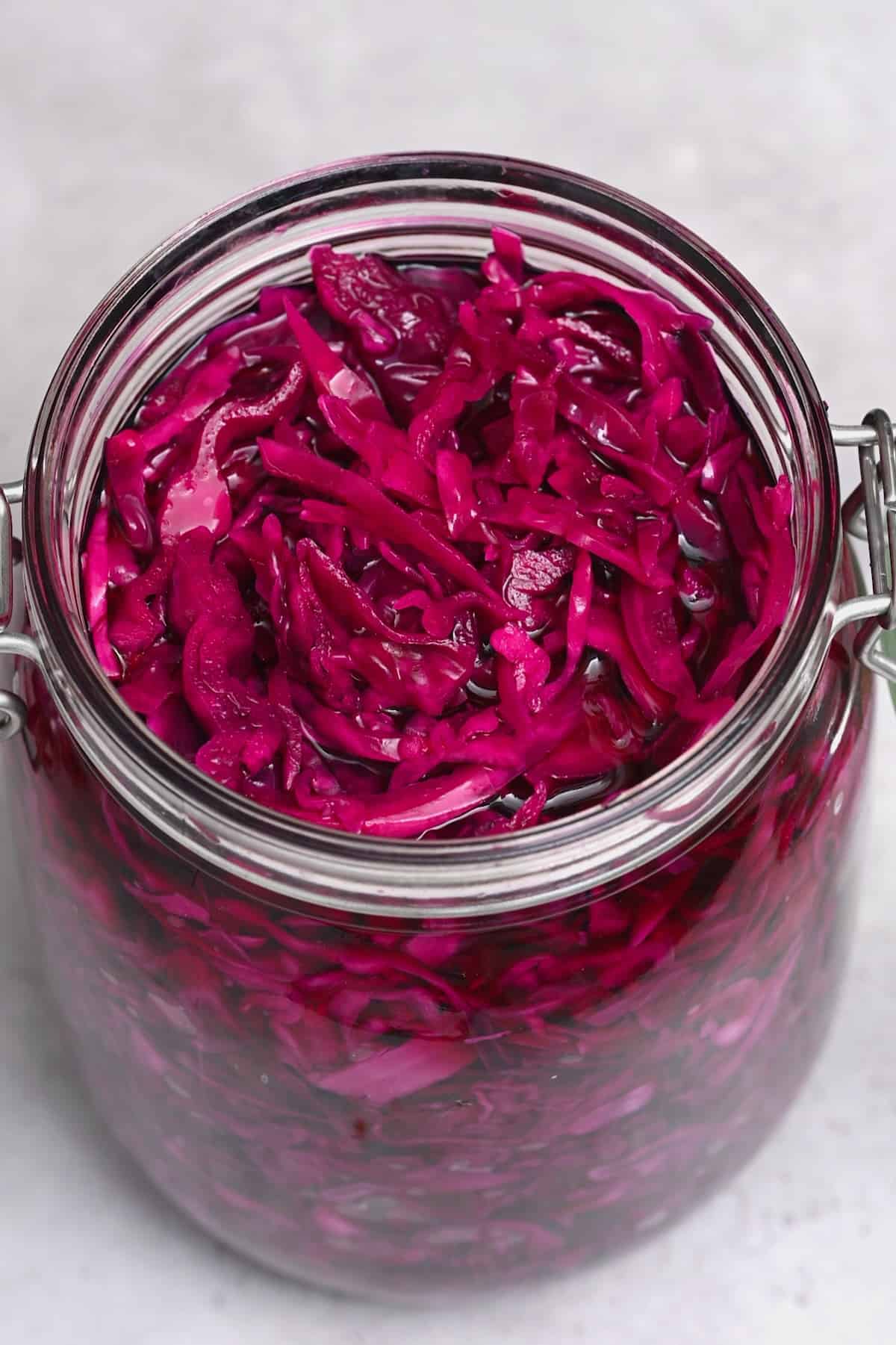 Homemade pickled red cabbage in a jar