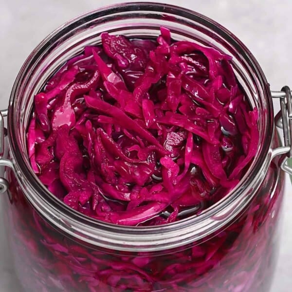 Homemade pickled red cabbage in a jar