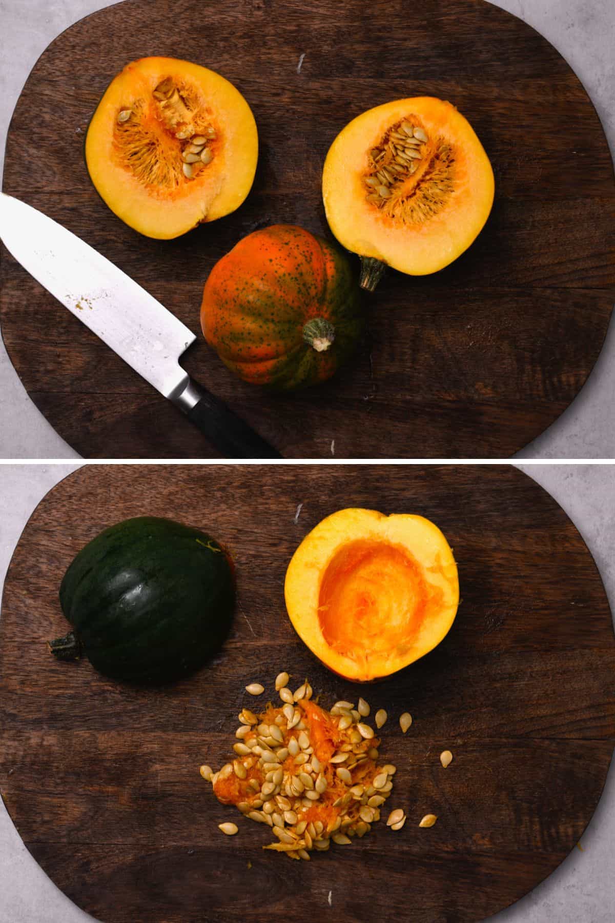 Steps for cutting and cleaning acorn squash