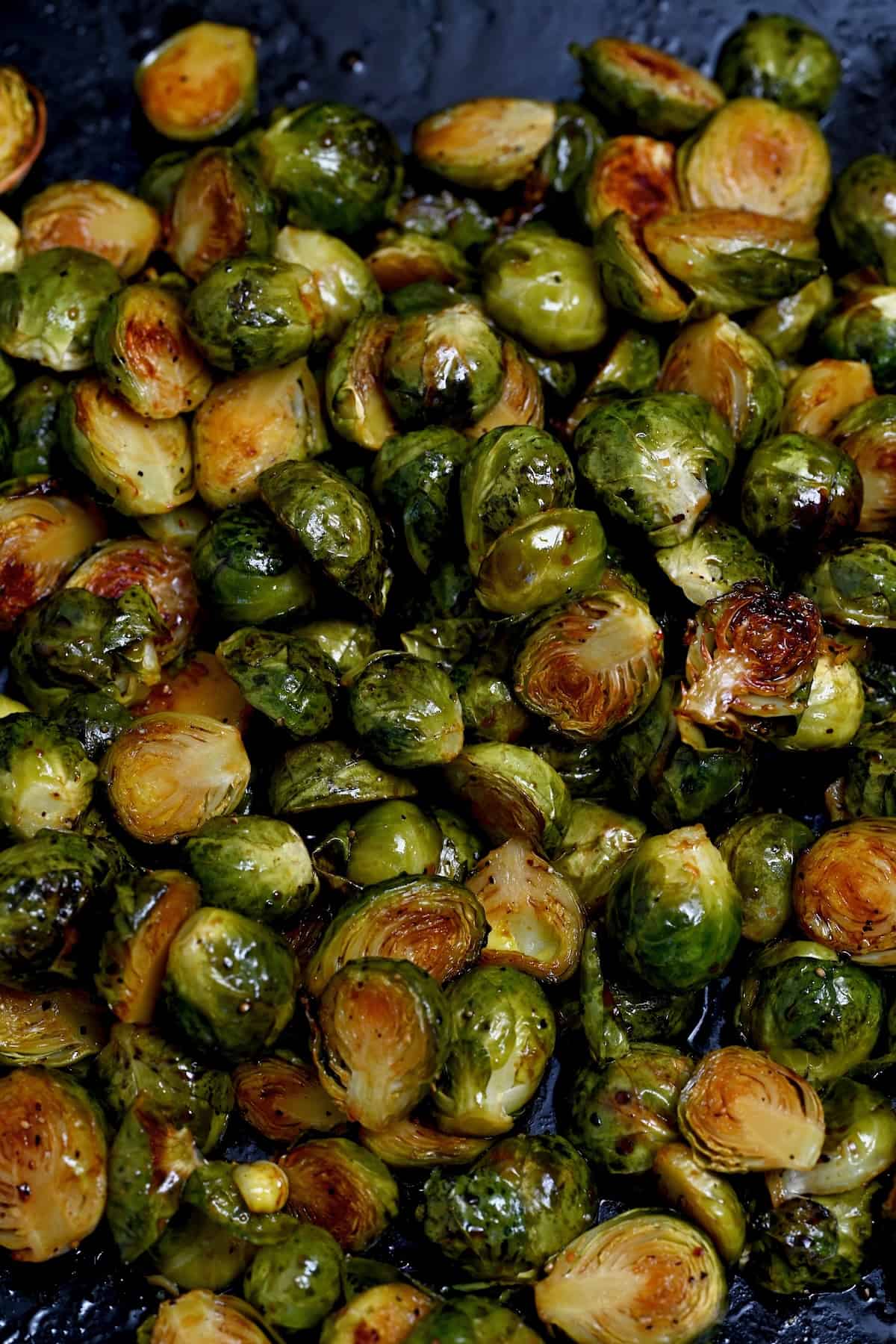 Roasted Brussel sprouts on a baking tray