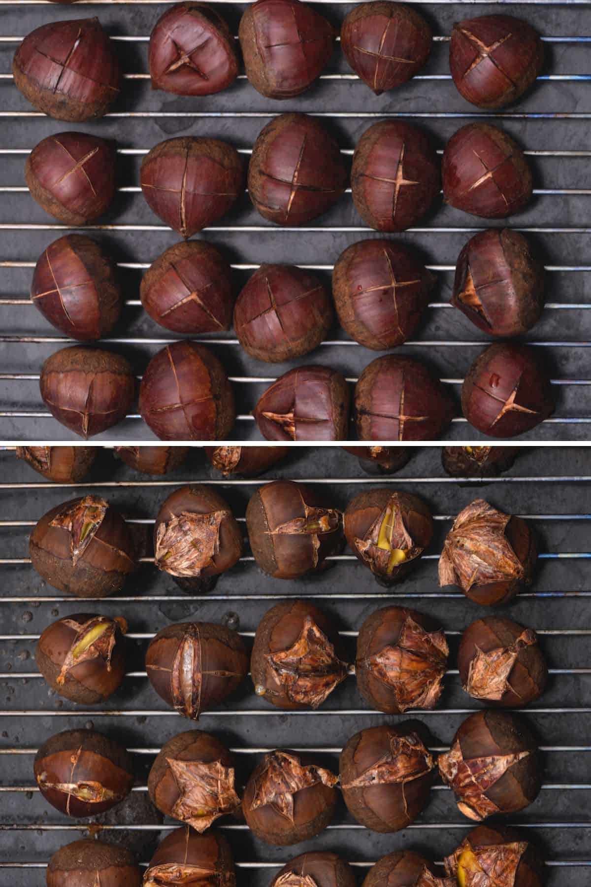 Before and after roasting chestnuts