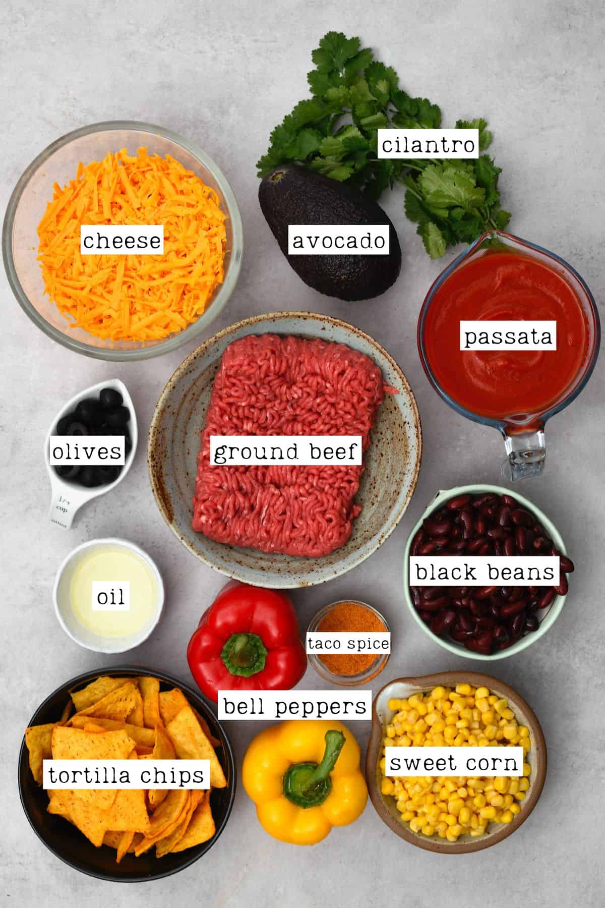 Ingredients for taco casserole