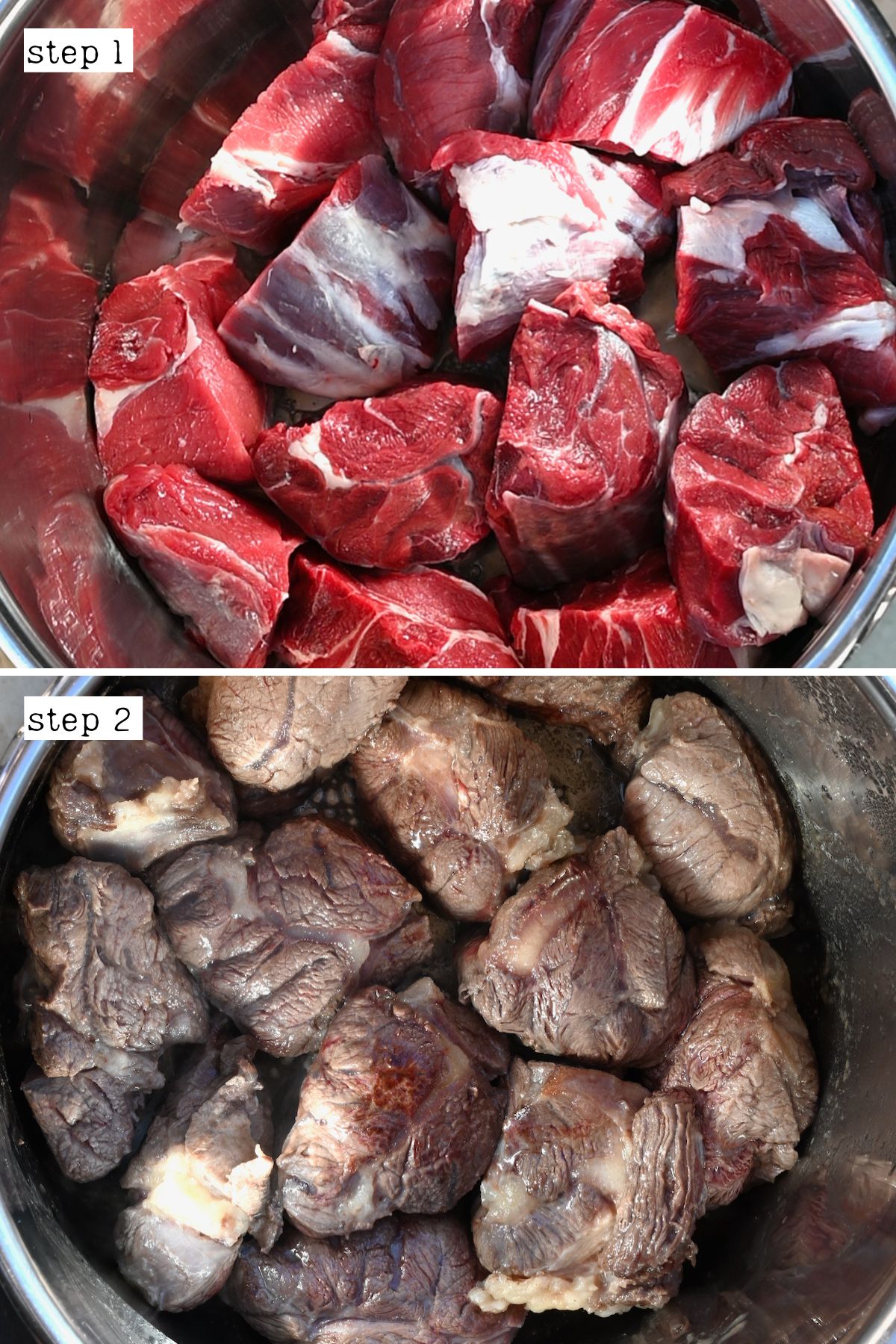 Steps for searing beef chunks