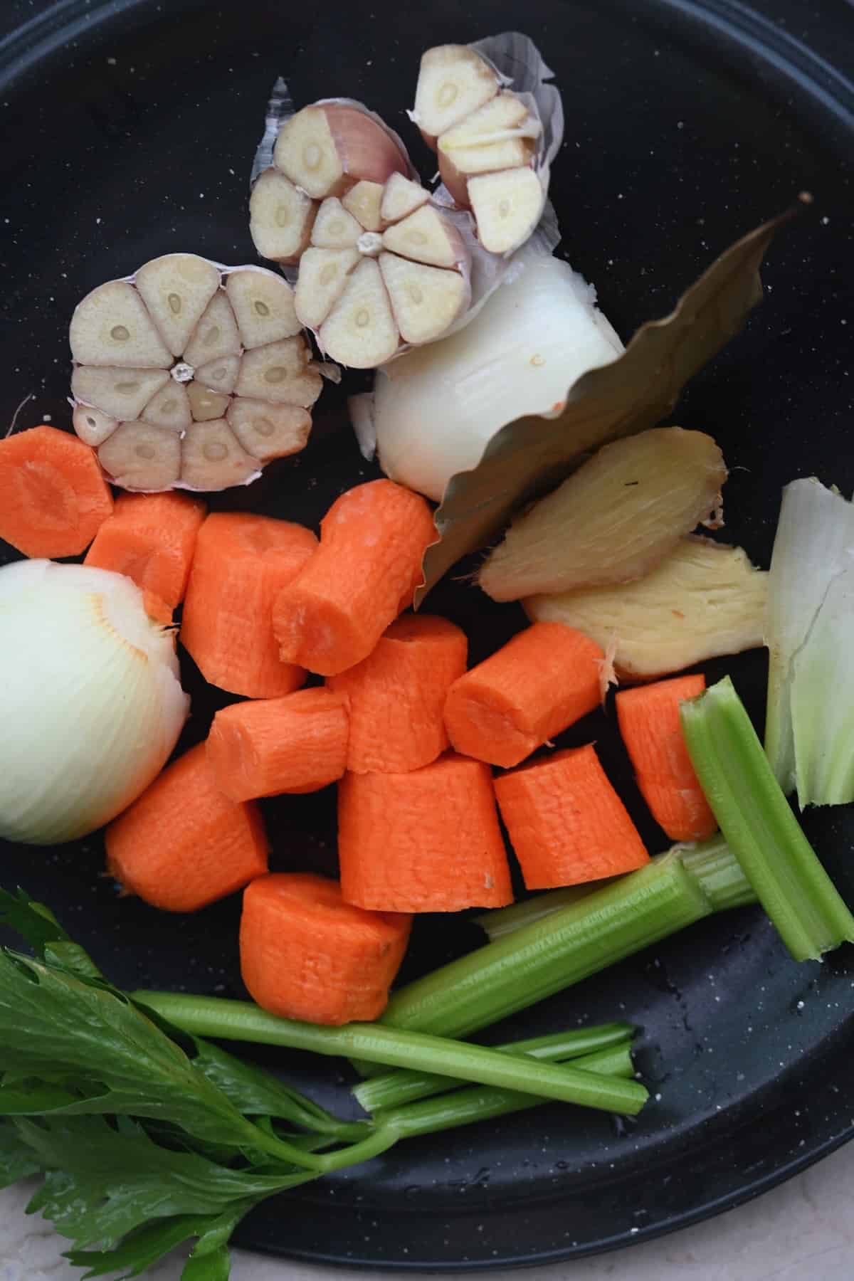 Chopped vegetables to add to bone broth
