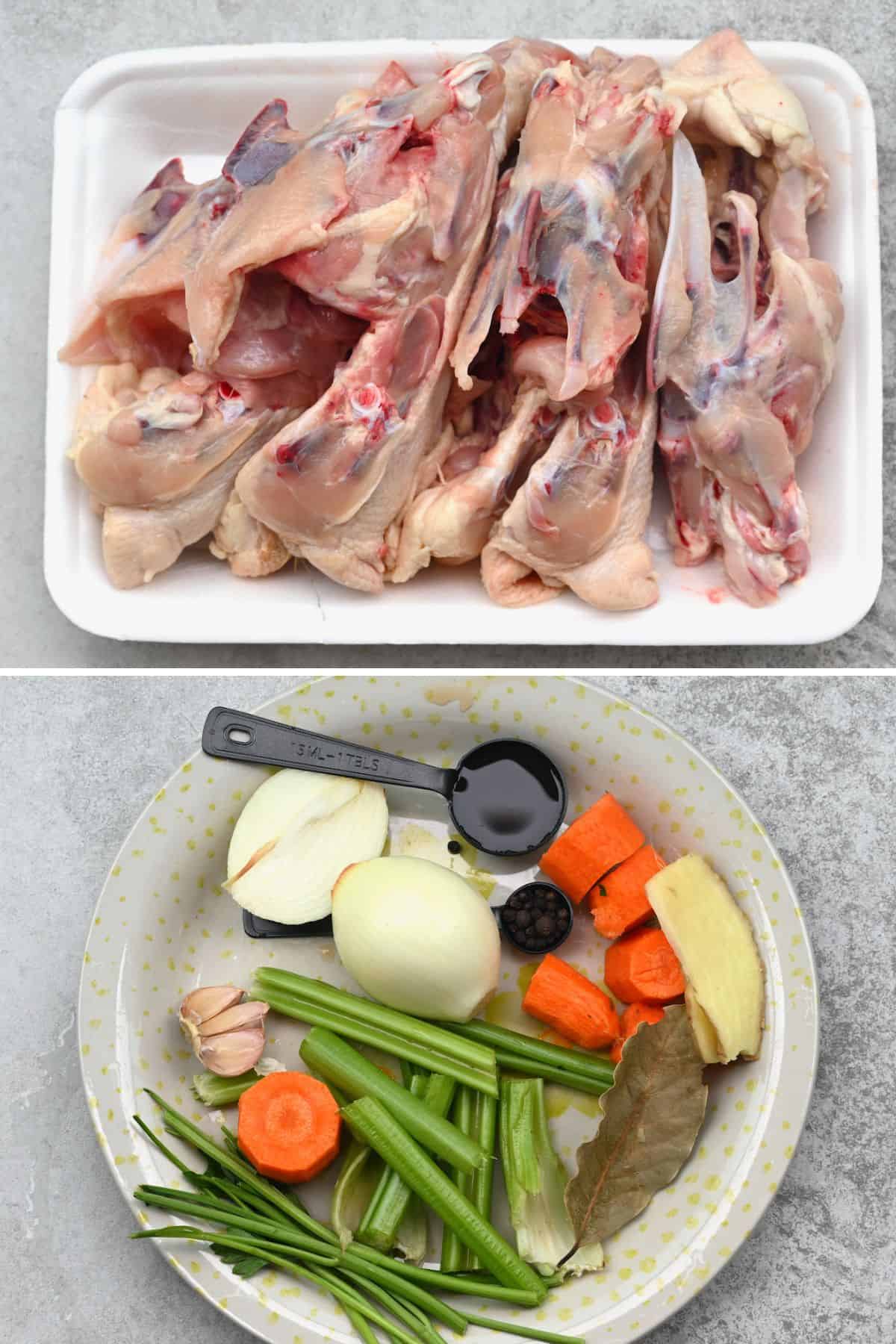 Prepared ingredients for making chicken stock