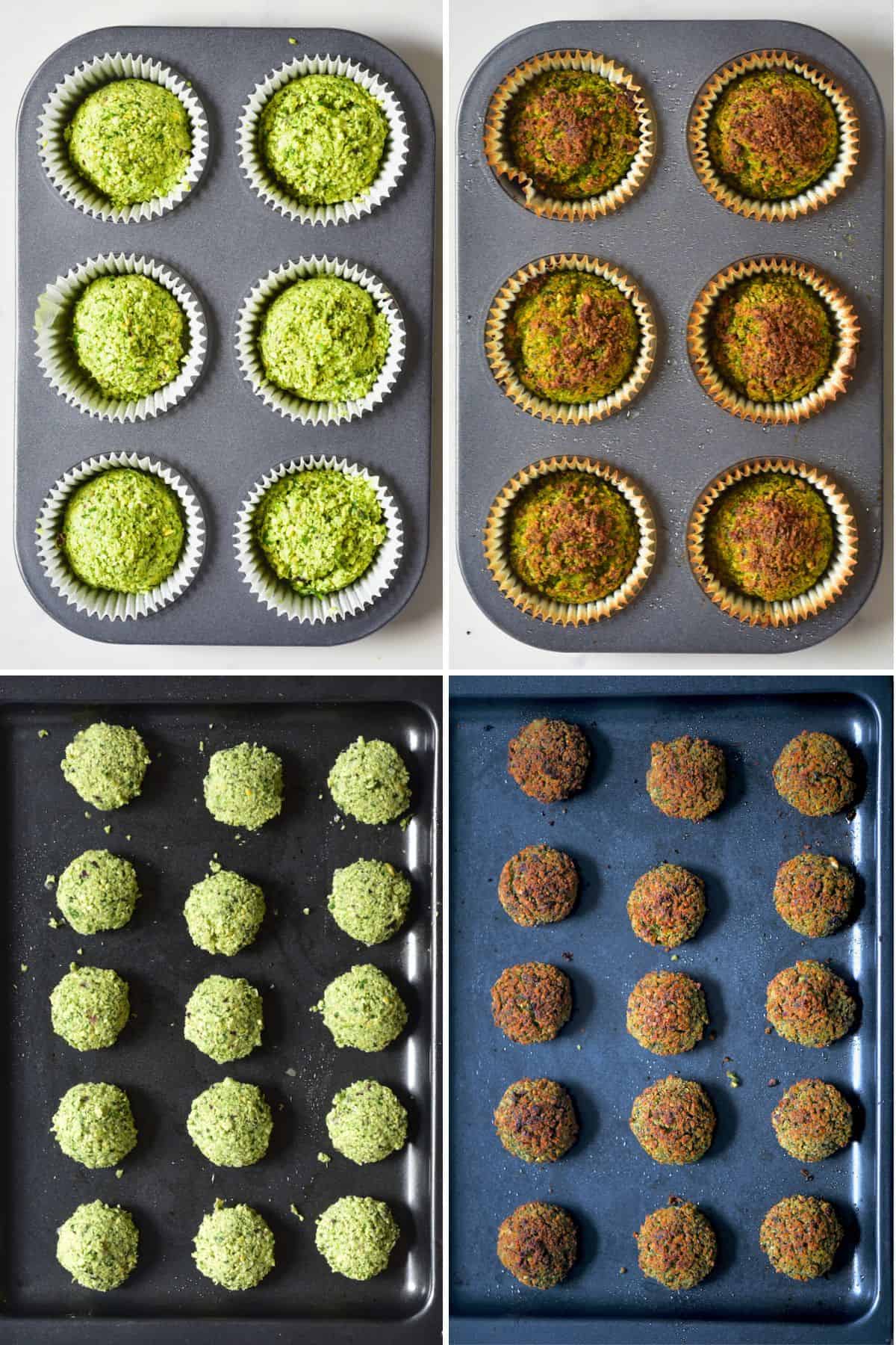Before and after baking falafel in the oven