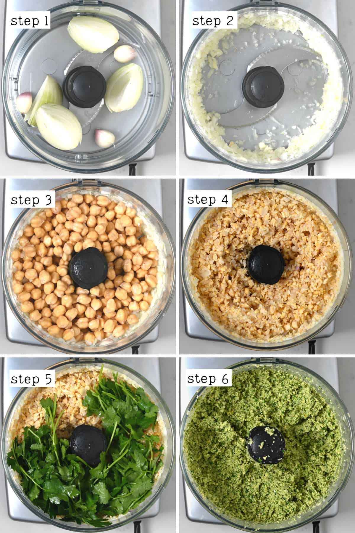 Steps for mixing chickpeas with cilantro and parsley