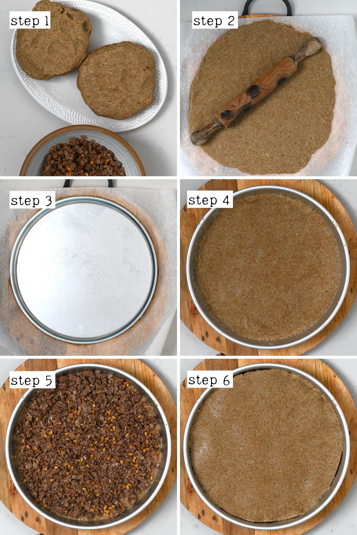 Steps for layering baked kibbeh