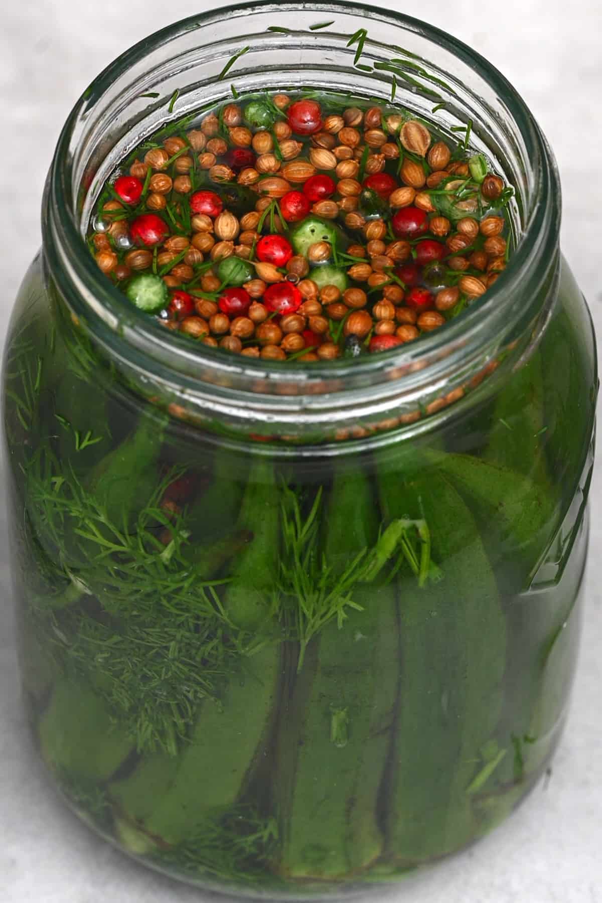 Jar filled with pickling brine