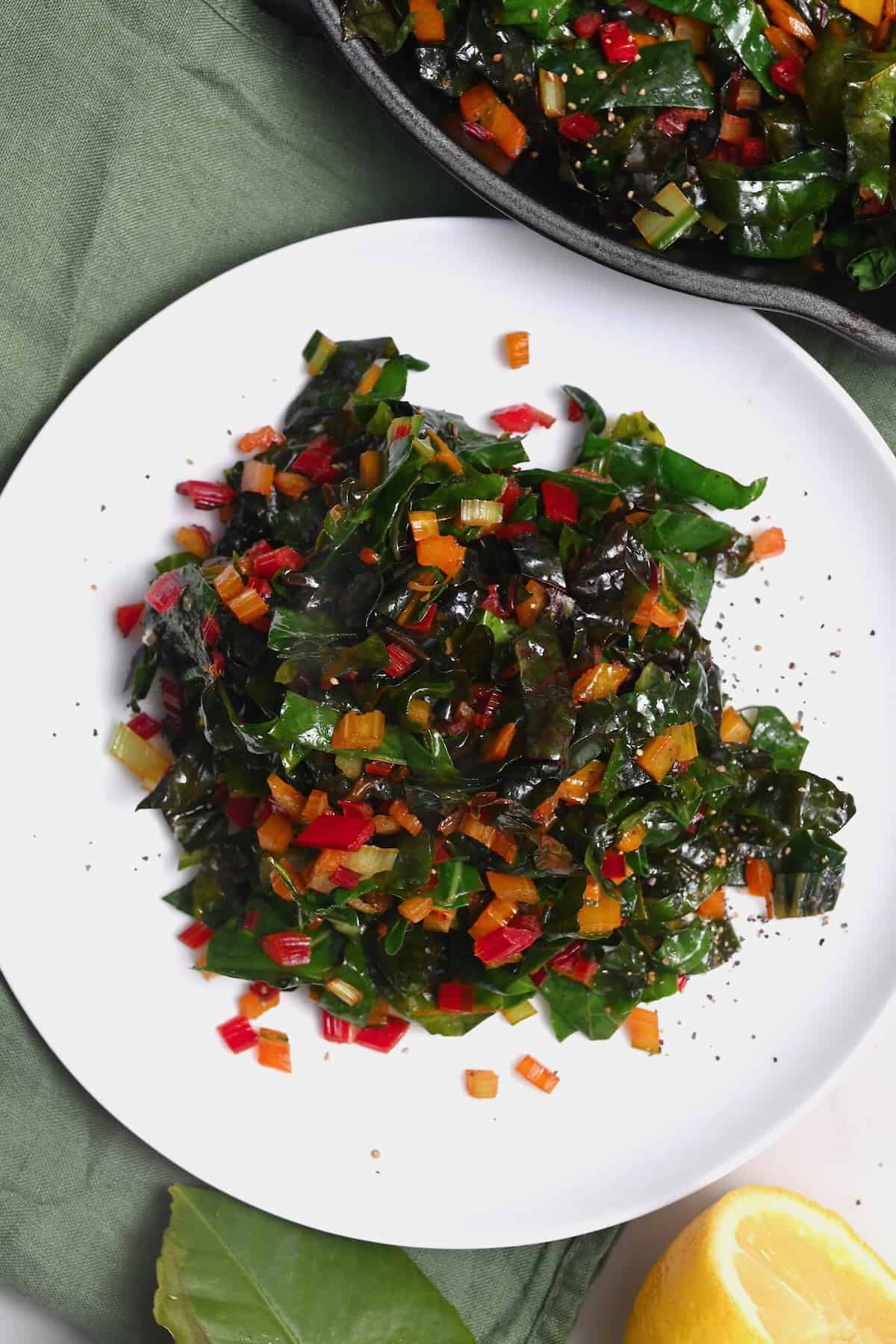 A serving of sautéed chard in a plate