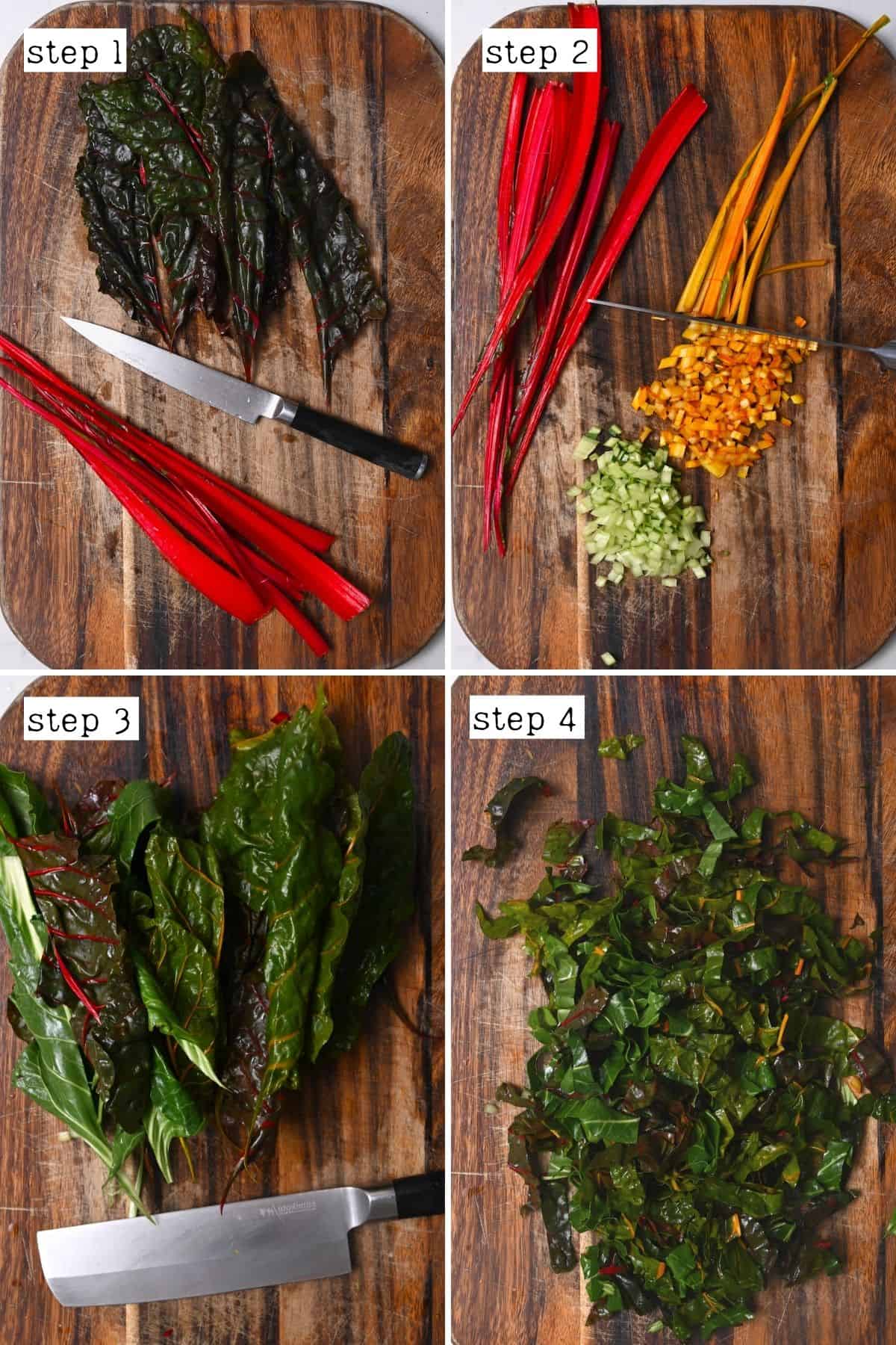 Steps for preparing chard stems and leaves