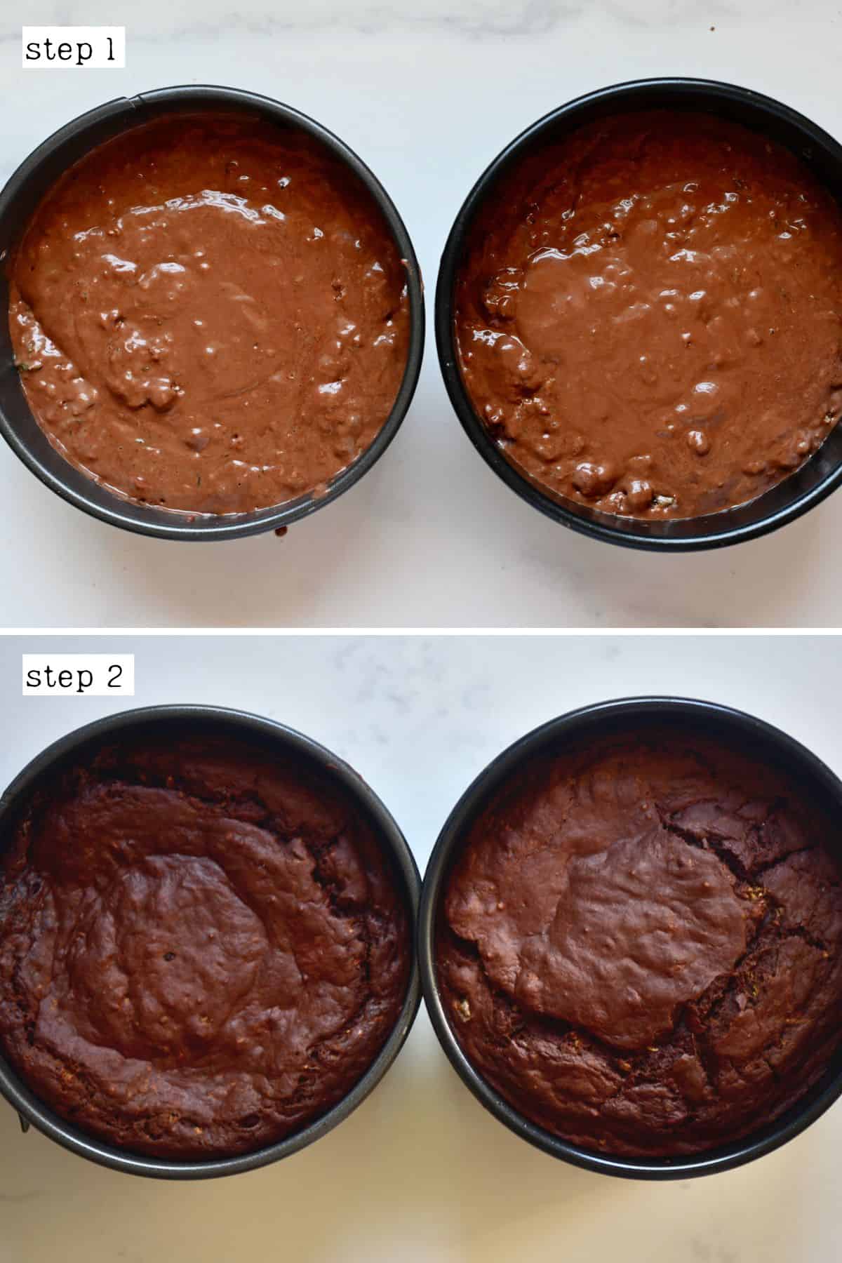 Before and after cooking chocolate cake with zucchini