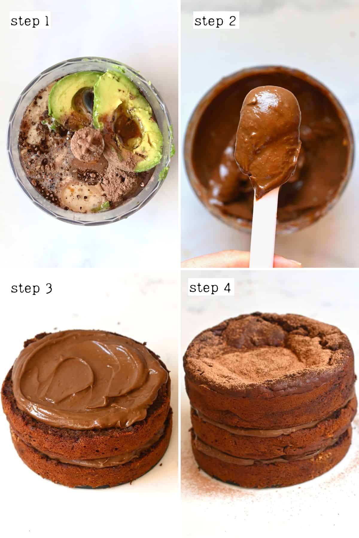 Steps for adding frosting to cake