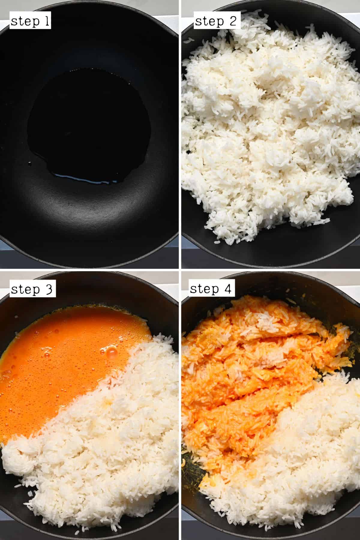 Steps for making egg fried rice
