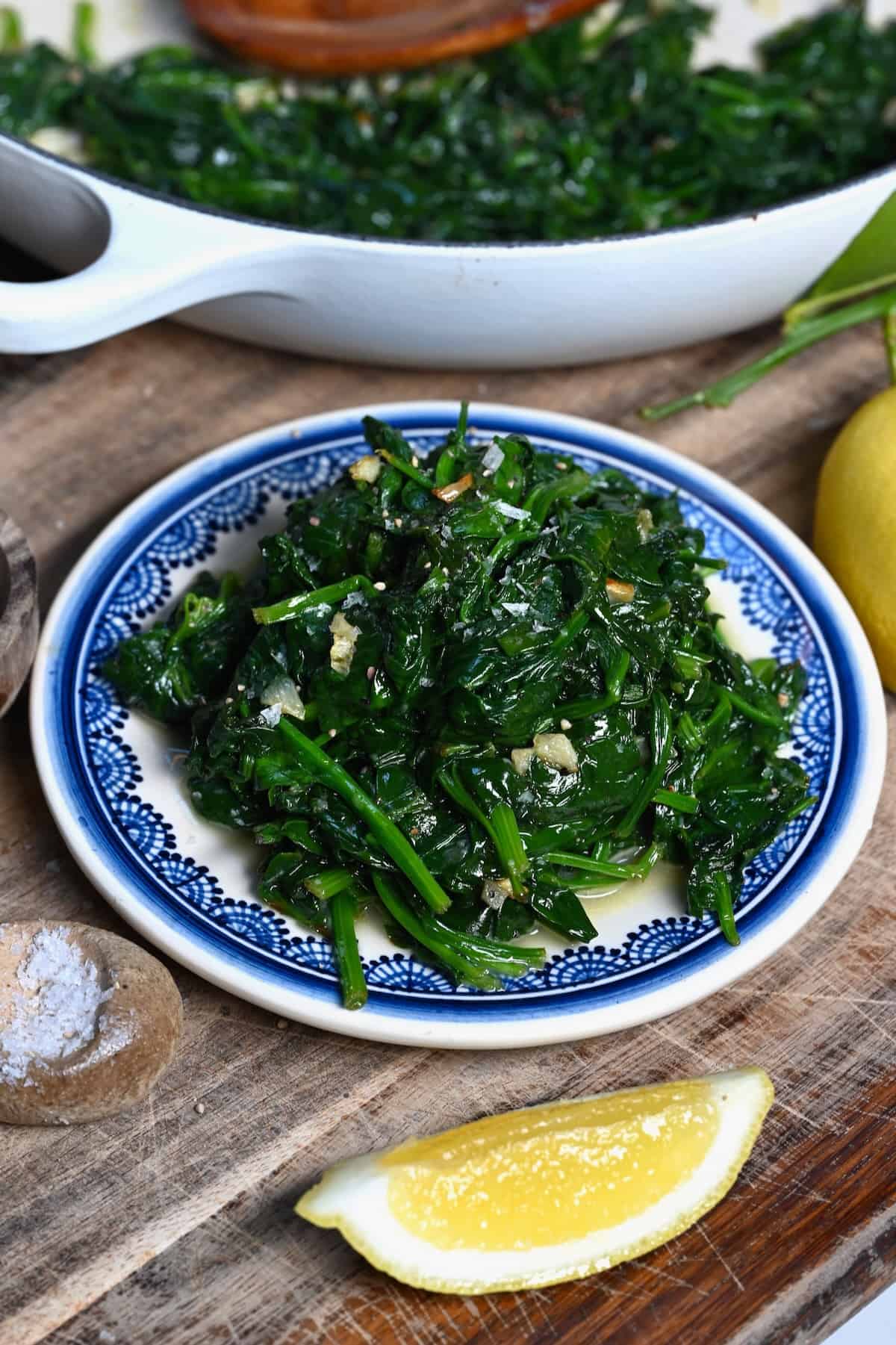 A serving of sauteed spinach