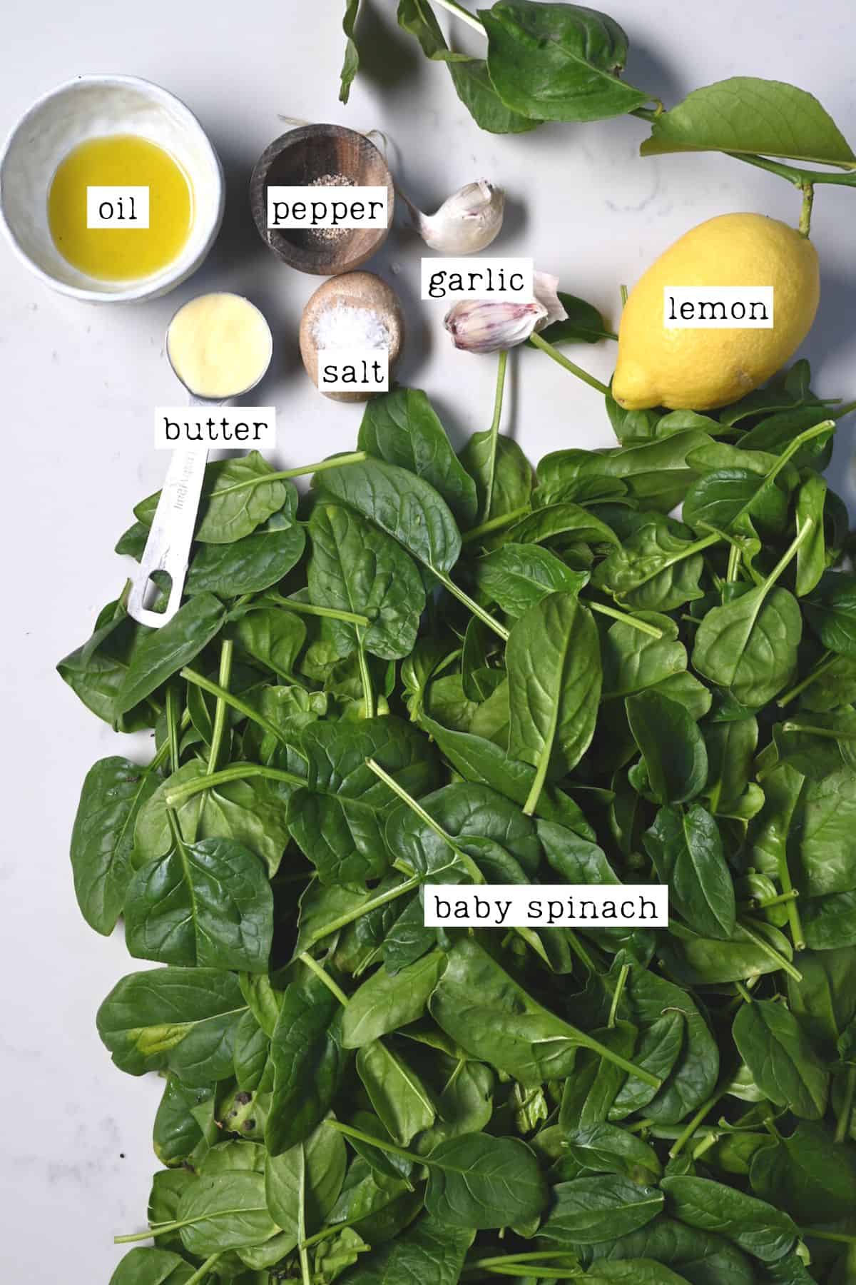 Ingredients for sauteed spinach