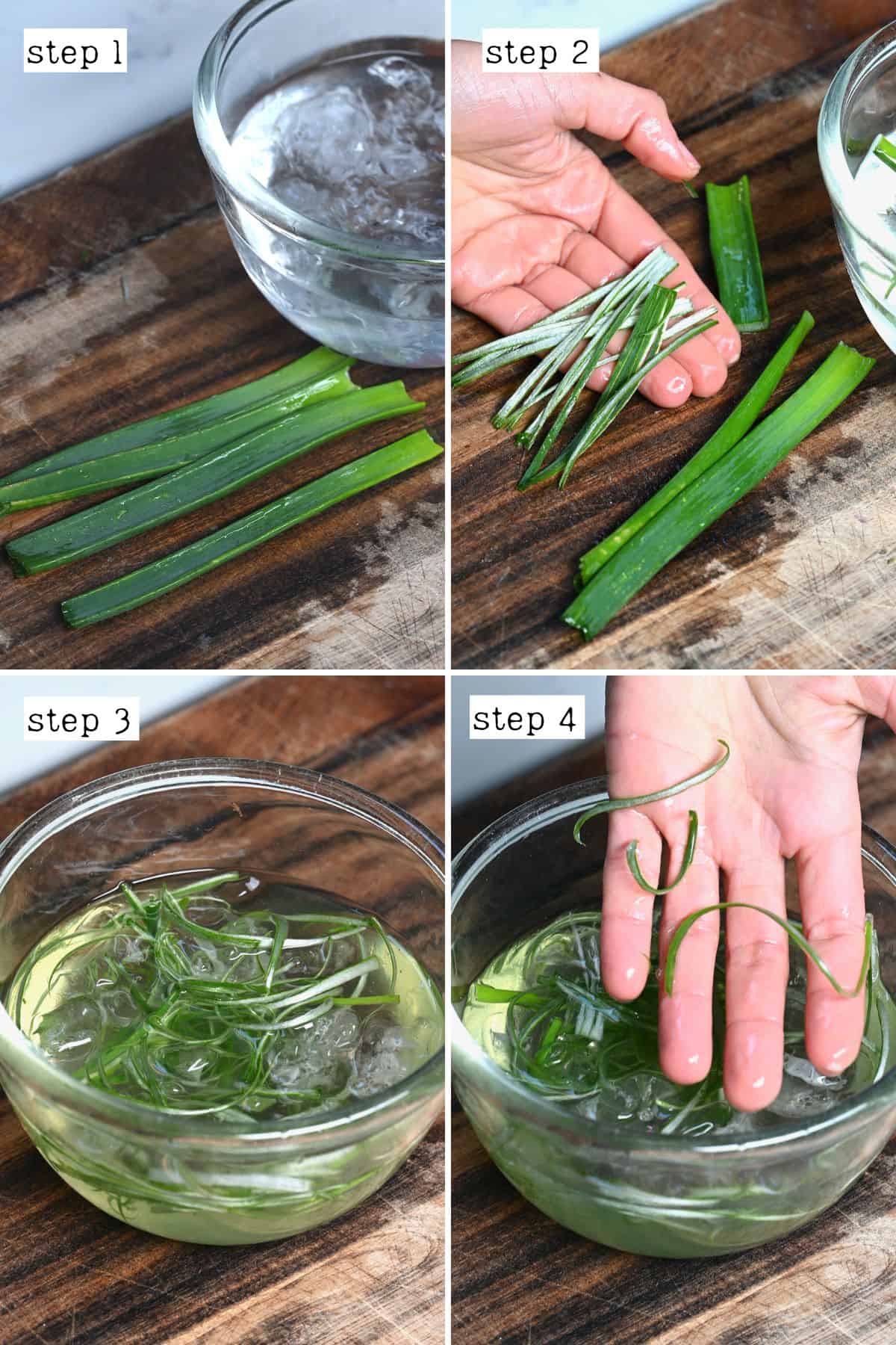 Steps for making green onions into curls