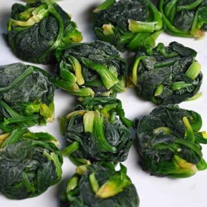 Ten balls of frozen spinach