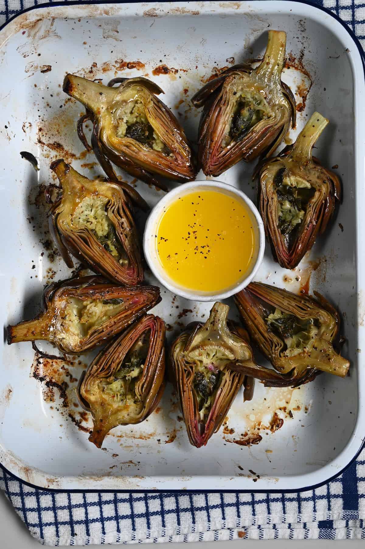 Roasted artichoke and butter sauce