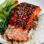 A serving of salmon with bok choi and rice - 18