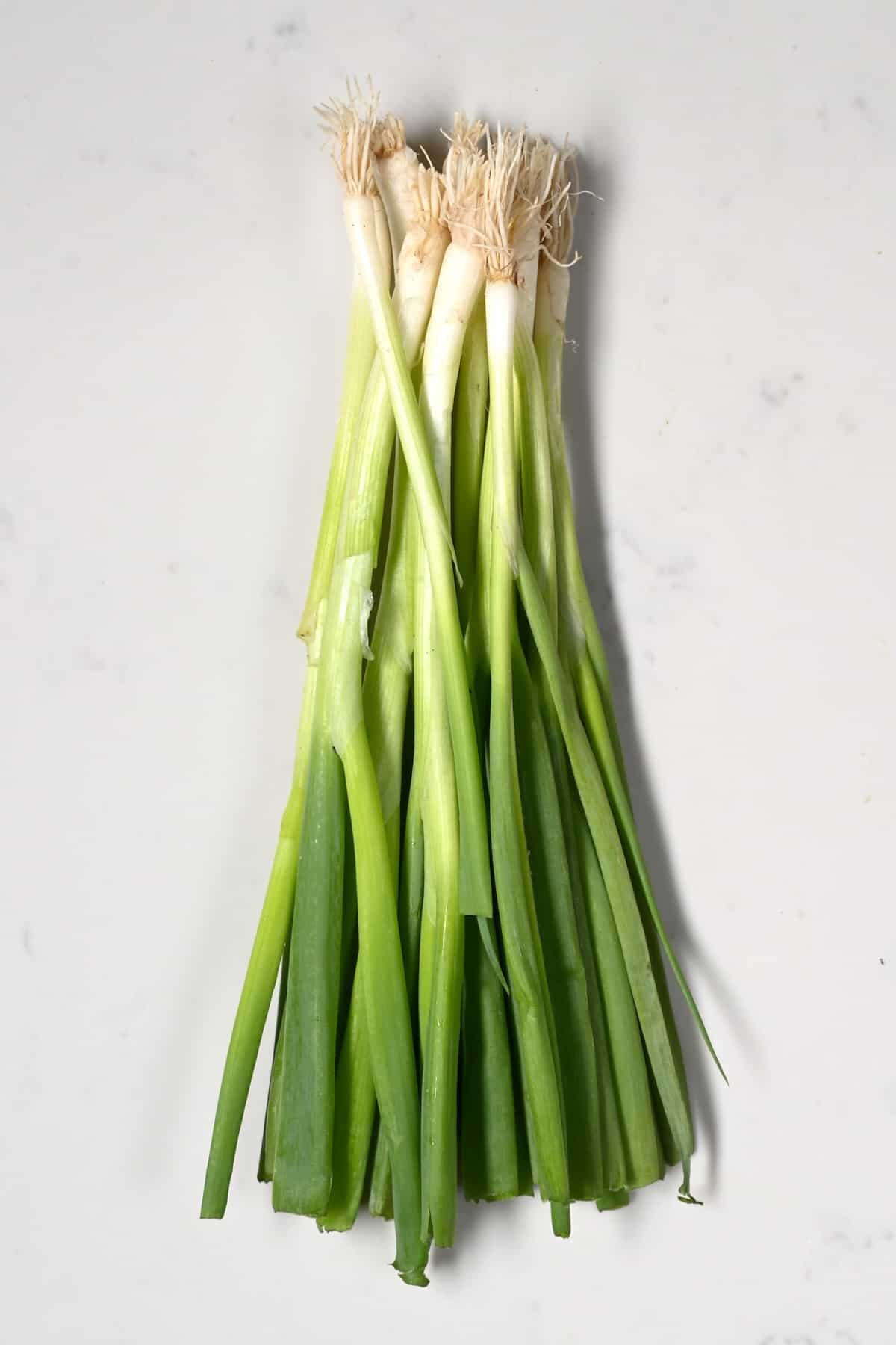 Green onions on a flat surface