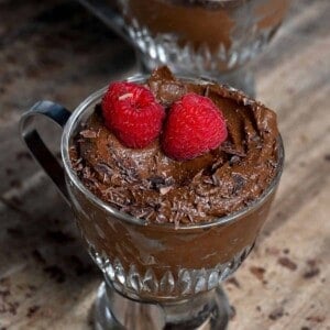 A serving of avocado chocolate mousse
