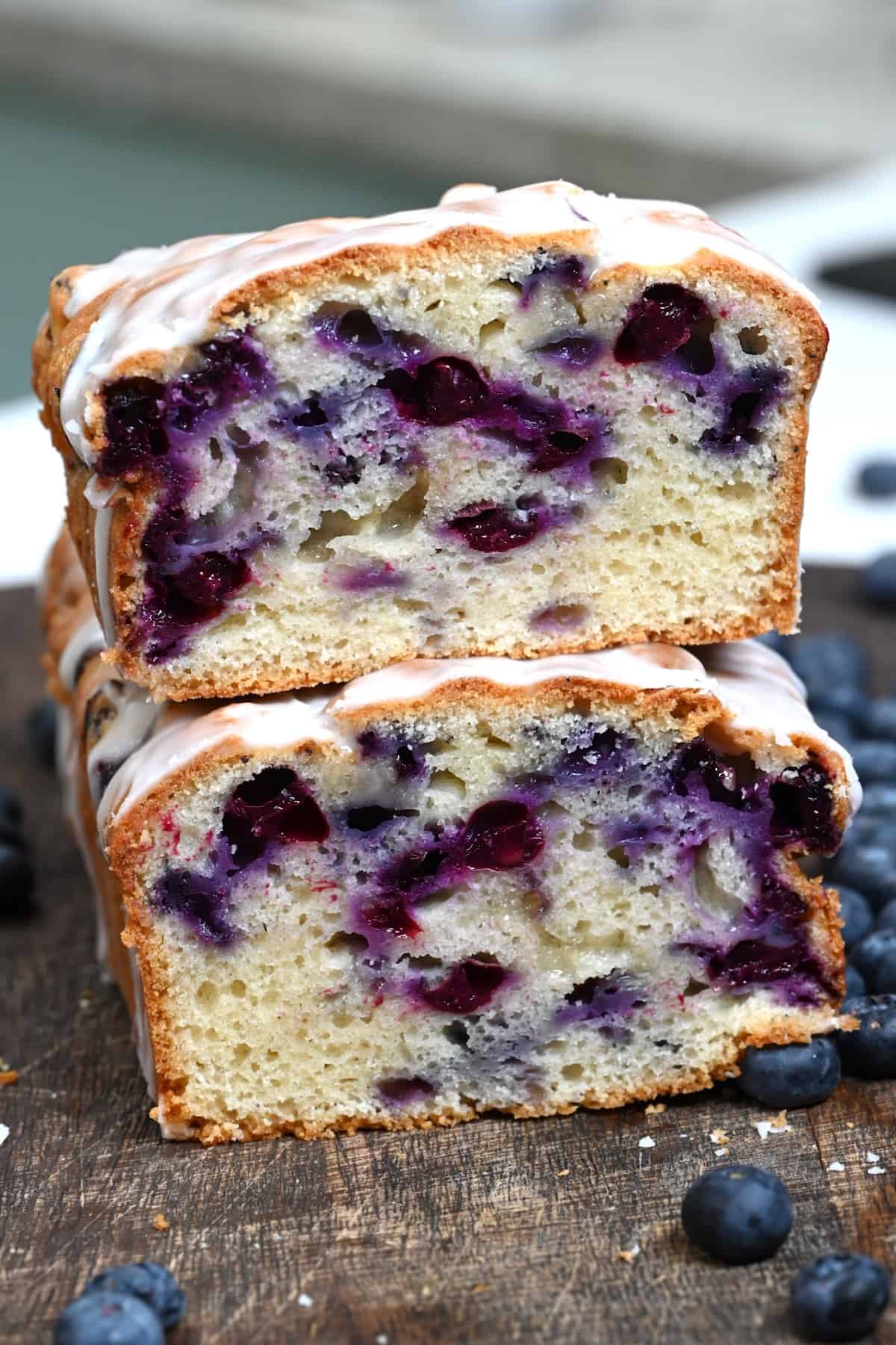 Blueberry bread cut in two