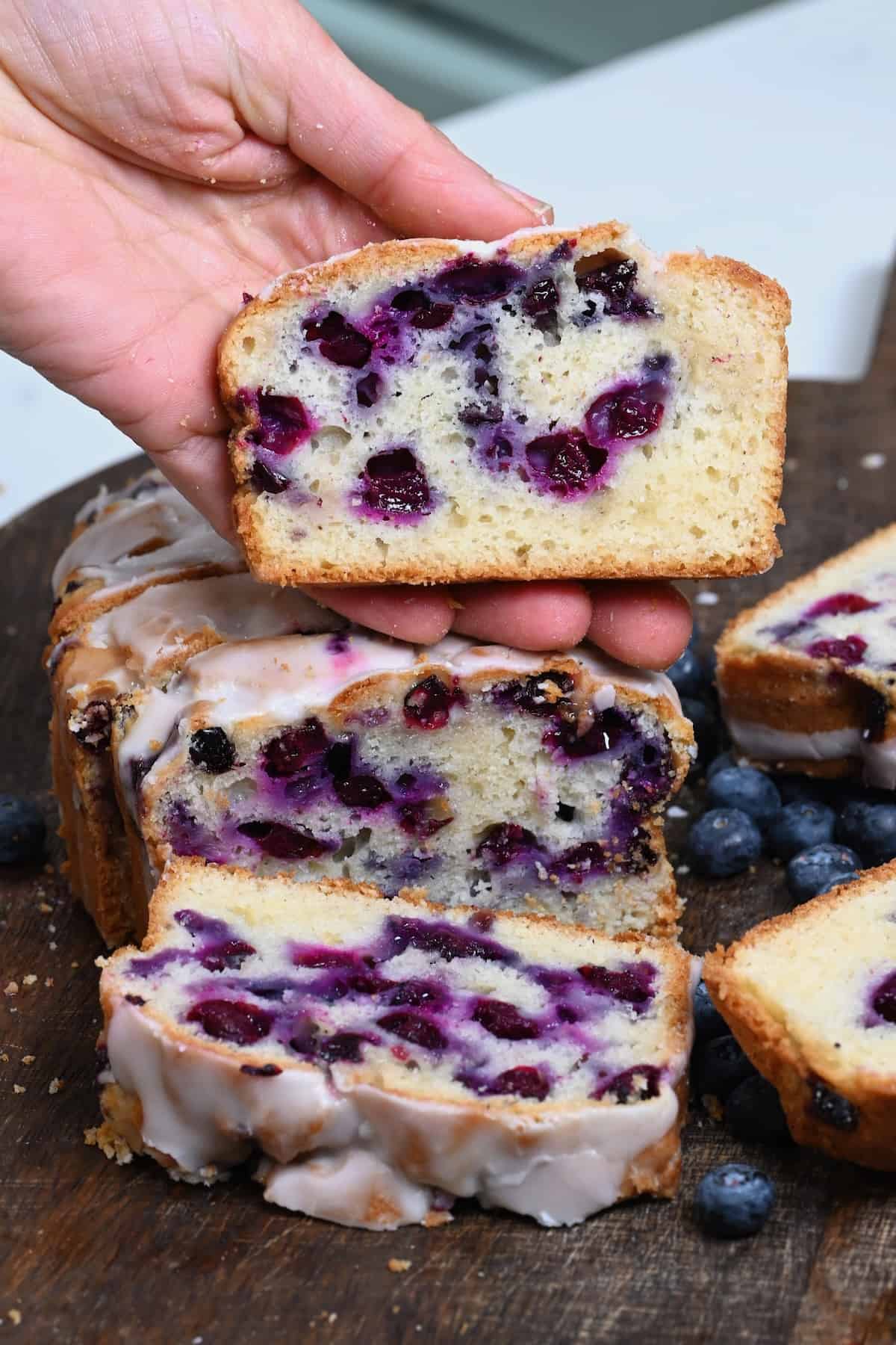Sliced blueberry bread