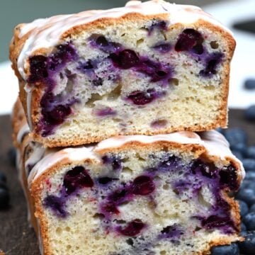 Blueberry bread cut in two