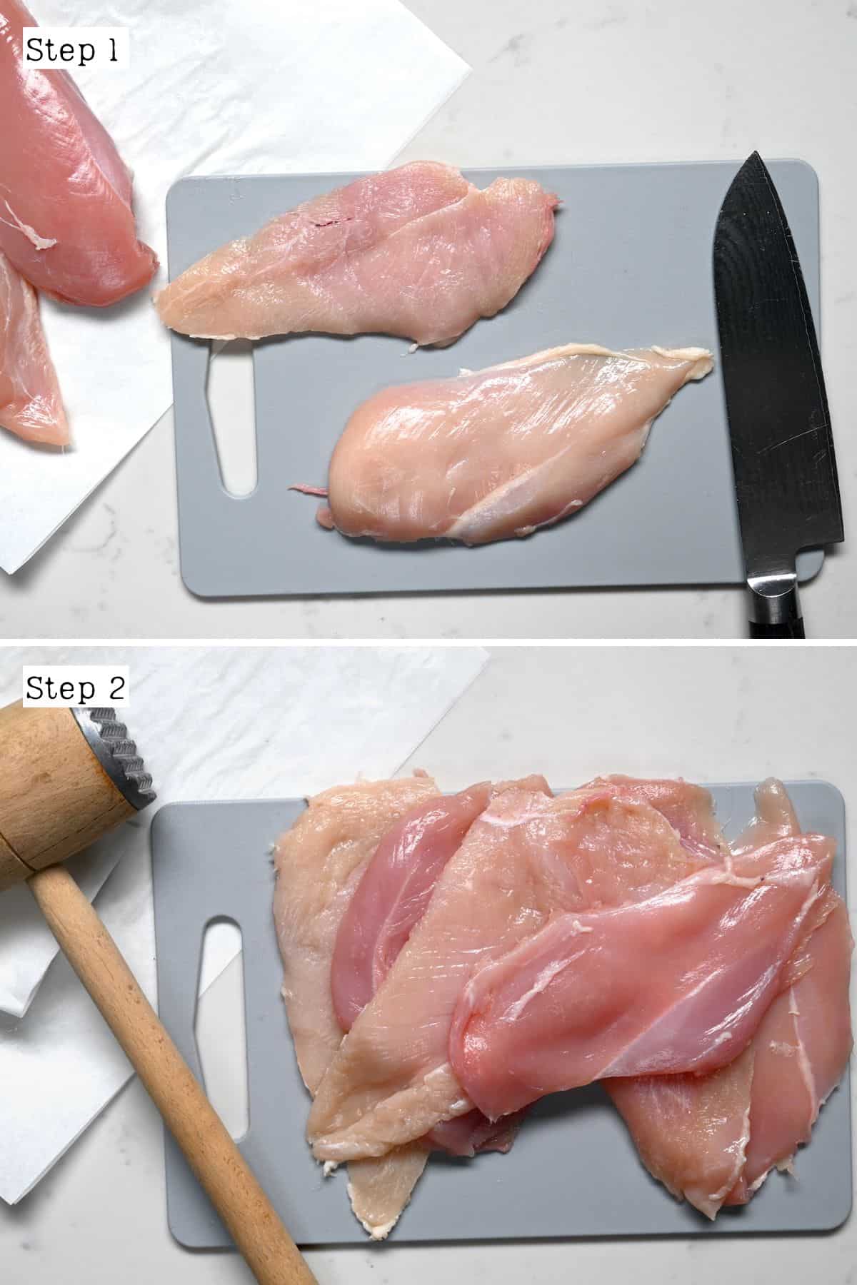 Steps for cutting chicken breasts