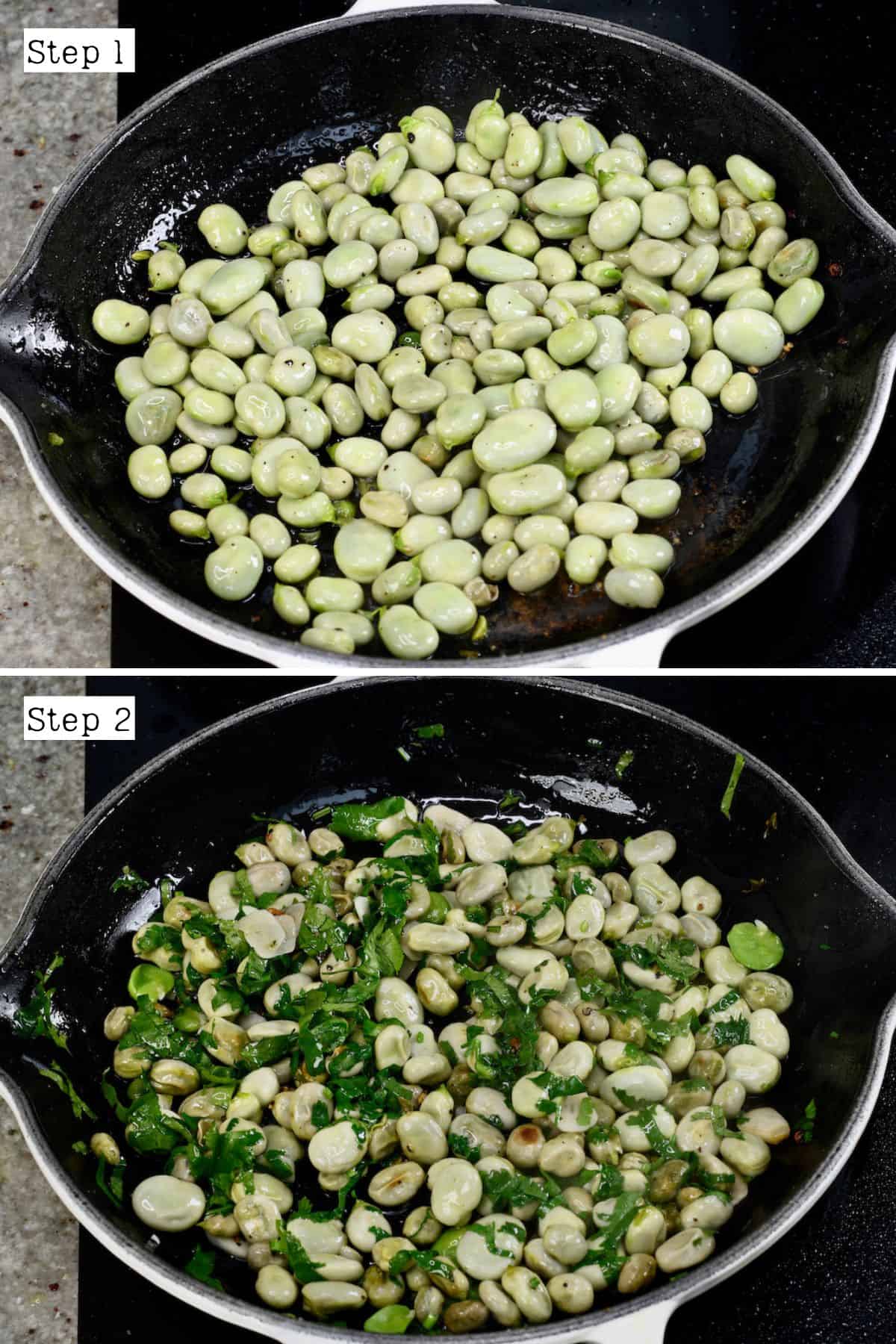 Steps for sautéing fava beans