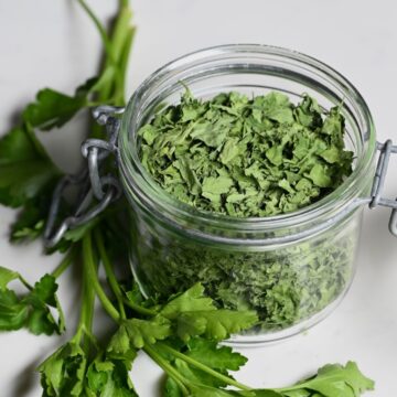 A small jar with homemade dried parsley