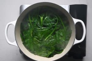 Blanching spinach in a pot