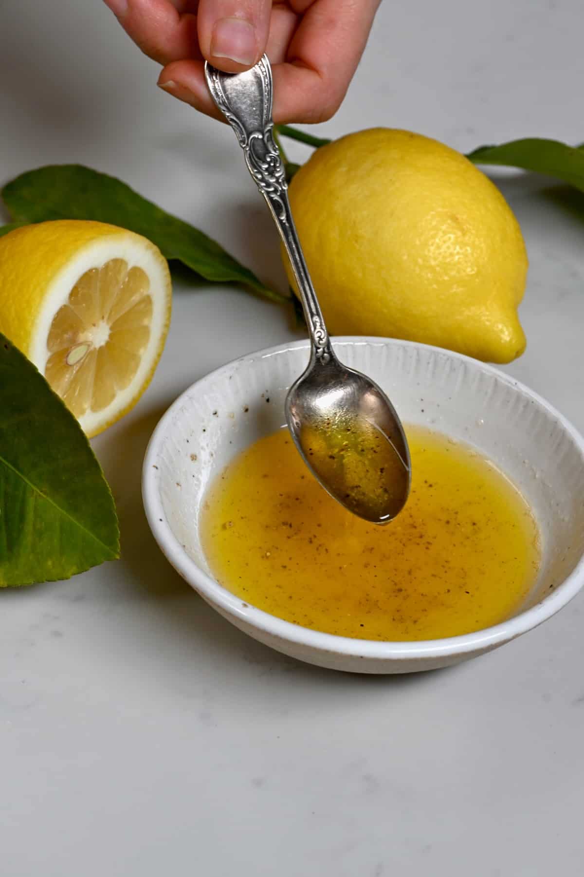 A spoonful of lemon butter sauce