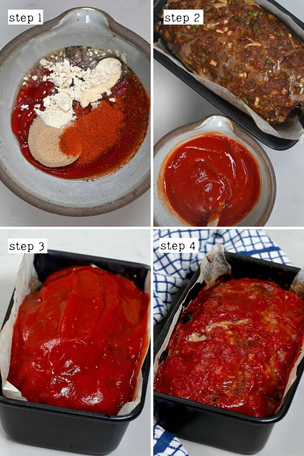 Steps for glazing meatloaf with sauce